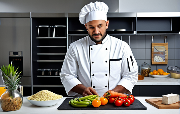 **

A chef in a modest kitchen, limited ingredients creatively arranged. Focus on resourcefulness and problem-solving. "Safe for work", "appropriate content", "fully clothed", professional, high quality.

**