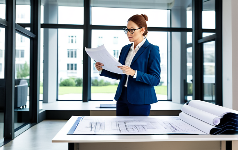 **

"A professional architect in a modest and appropriate business attire, standing in a brightly lit, modern architectural office, reviewing blueprints. Safe for work, fully clothed, perfect anatomy, natural proportions, professional setting, family-friendly."

**