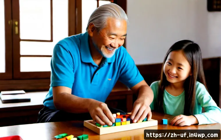 제약 기반 창의성을 통한 세대 간 소통 - Photorealistic warm home workshop scene, a silver-haired grandfather and a teenage granddaughter col...