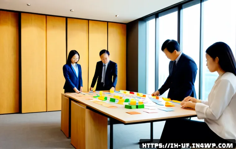 제약 기반 창의성을 통한 조직의 비전 수립 - Photorealistic executive workshop in a bright modern conference room, diverse team of professionals ...