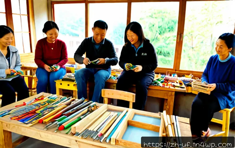 제약 기반 창의성의 사회적 가치 - Photorealistic community workshop where diverse adults collaboratively build practical household ite...
